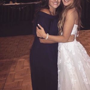 Navy blue off shoulder ruffle dress maxi